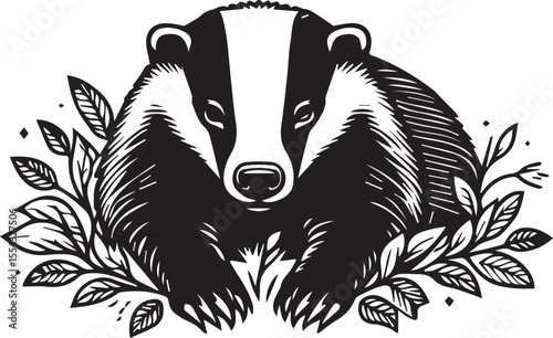 Honey Badger Vector in black and white 