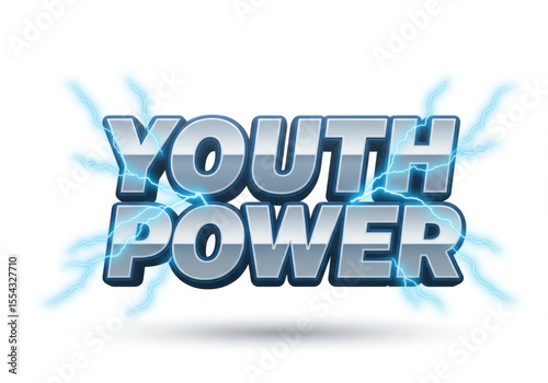 Youth power text with lightning bolts on a white background in a stylized graphic design art