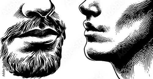 Vintage chin and lip shadow sketch for retro art design