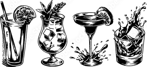 Vintage cocktail glasses with lemon twist garnish for retro bar design