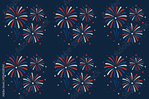 Fête nationale, feux d'artifice. Motif festif sans couture pour le 14 juillet. Fond pour la fête de la Bastille