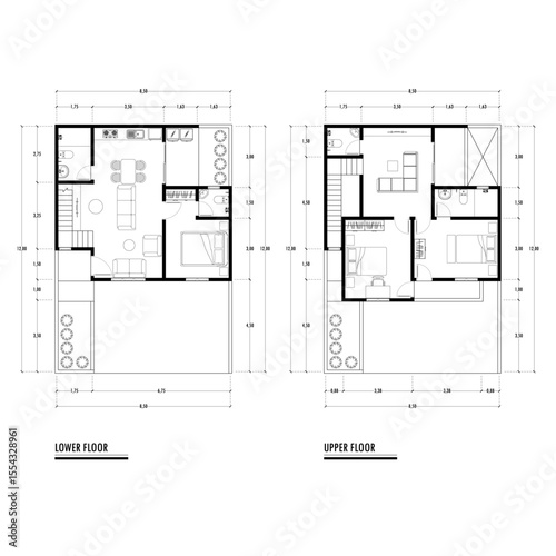 Black and White floor plan of a modern unfurnished house for your design. Suburban house vector blueprint. Architectural background.