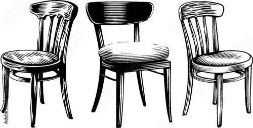 Scandinavian style dining chairs with cane back - vintage hand drawn furniture design