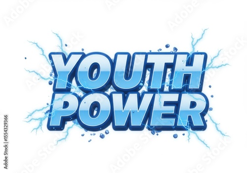 Youth power text design with blue color and lightning effect on a white isolated background vector art