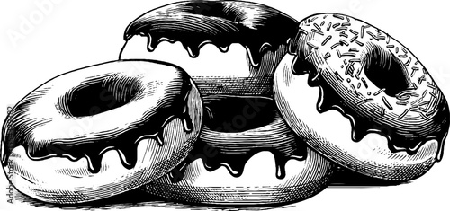 Vintage donut sketch with dripping icing and sprinkles for bakery design