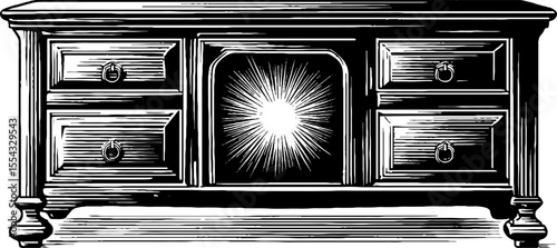 Vintage ebony sideboard with sunburst inlay design for retro interior decor