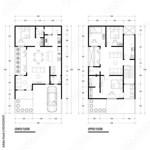 Black and White floor plan of a modern unfurnished house for your design. Suburban house vector blueprint. Architectural background.