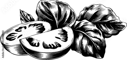 Eggplant slices and seeds pattern with leaves for retro design