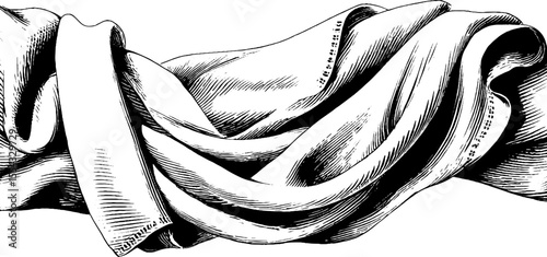 Vintage fabric weave and seam close up sketch for design