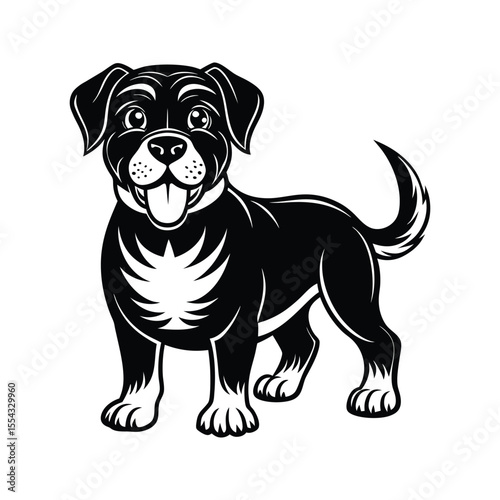 Happy Mastiff dog with big eyes and large frame silhouette isolated on white background
