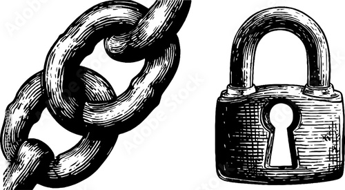Vintage chain and padlock frame design for security-themed projects