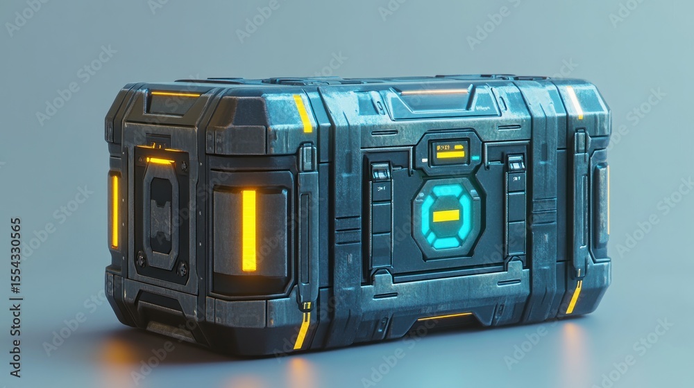 Fototapeta premium Futuristic, metallic chest with glowing accents