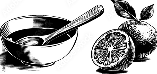 Vintage fruit punch bowl with ladle and citrus design for kitchen decor