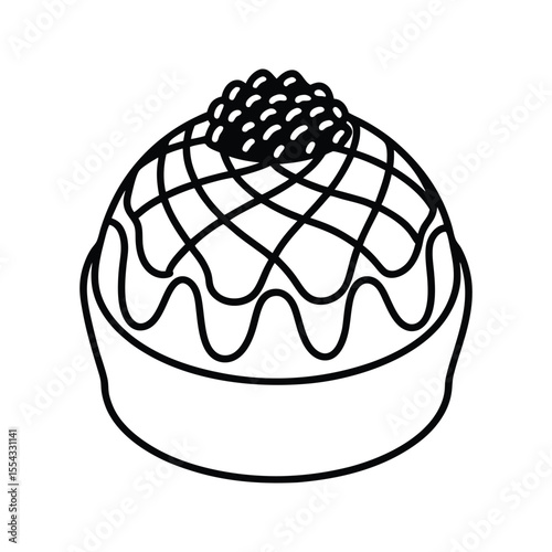 Hand-drawn cake with chocolate drizzle and meringue topping silhouette isolated on white background