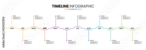 Outline timeline infographic presentation template 12 options. 12 month or 1 year calendar infographic template