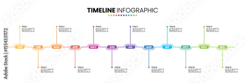 Timeline infographic presentation template 12 options. 12 month or 1 year infographic template design