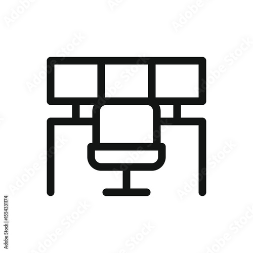 Control room furniture line icon, multi monitor security workstation vector symbol with editable stroke