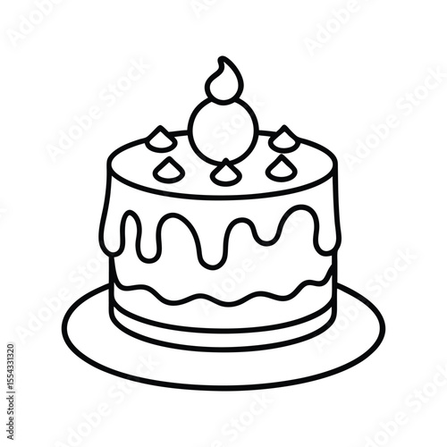 Hand-drawn cake with dripping icing and leaf topping silhouette isolated on white background