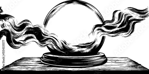 Mystical smoke enclosed within a glass dome on wooden base