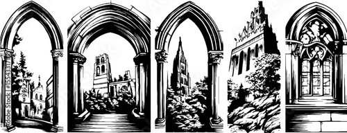 Gothic arches and cathedral windows design for architectural art projects