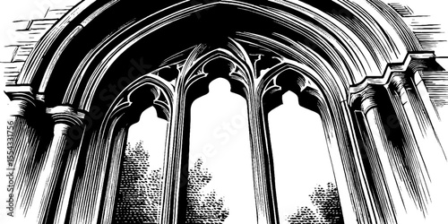 Gothic architecture tracery window with arch design for artistic decor