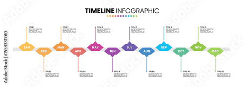 Hexagon timeline infographic presentation template 12 options. 12 month or 1 year calendar infographic template	