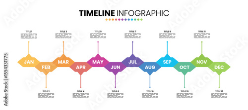 Hexagon timeline infographic presentation template 12 options. 12 month or 1 year calendar infographic template	