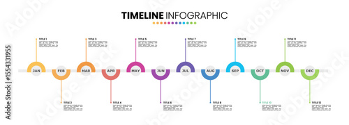 Circle timeline infographic presentation template 12 options. 12 month or 1 year calendar infographic template	