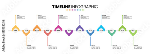 Timeline infographic presentation template 12 options. 12 month or 1 year infographic template design