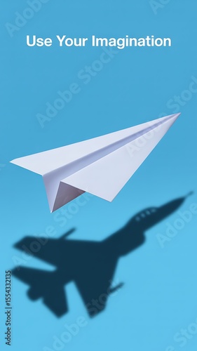 Elegant paper kite illustration with fighter jet shadow contrast