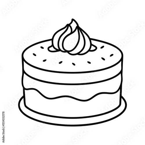 Hand-drawn dessert cake with leaf and swirl topping silhouette isolated on white background