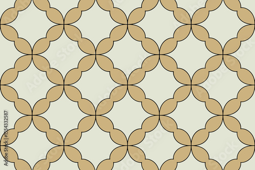 Elegant beige quatrefoil pattern with black outline on light background