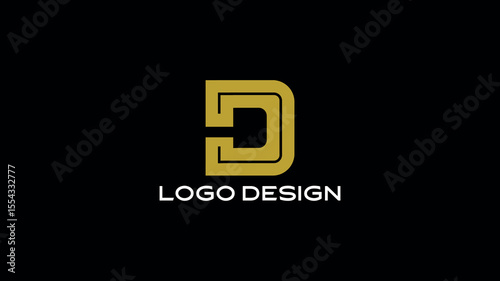 Minimalistic D logo design in golden color with bold rounded style on black background, ideal for startups, tech, or corporate branding