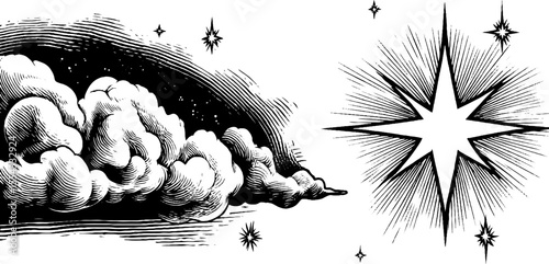 Interstellar cloud and magnetic field lines - cosmic sketch for design