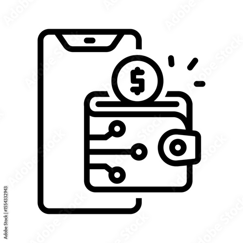 Vector black line icon for Digital wallet