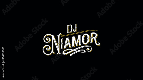 Elegant DJ NIAMOR logo in classic script typography with luxury golden accent, ideal for music branding, upscale events, DJ promotions, and vintage performance visuals