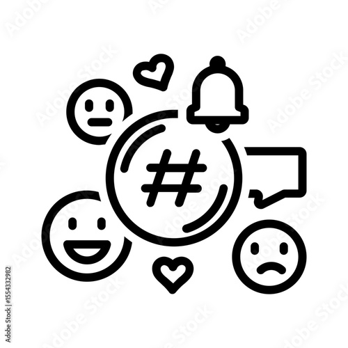 Vector black line icon for Hashtag
