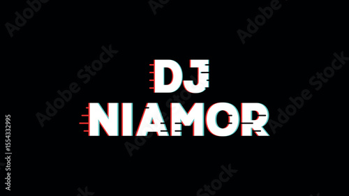 DJ NIAMOR logo design set featuring bold glitch-style and elegant script typography, ideal for music branding, entertainment promotions, DJ visuals, and creative events