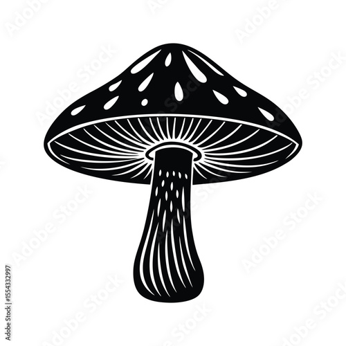 Hand-drawn mushroom illustration silhouette isolated on white background