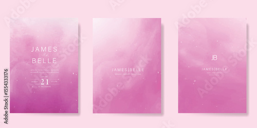 Elegant wedding invitation card vector. Minimal hand painted pink watercolor texture template background. Design illustration for wedding, vip cover, poster, rsvp modern card.