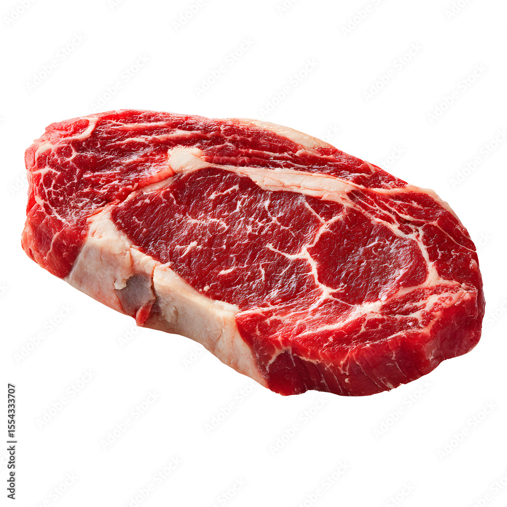 Obraz premium Raw beef steak on white background showing fresh uncooked meat slice