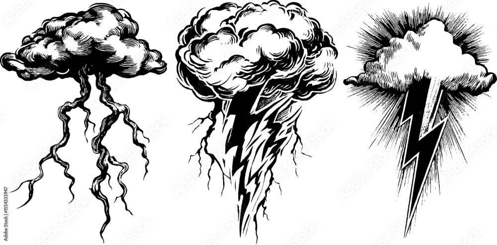 Vintage lightning bolt and electric crack pattern sketch for decorative design and labels