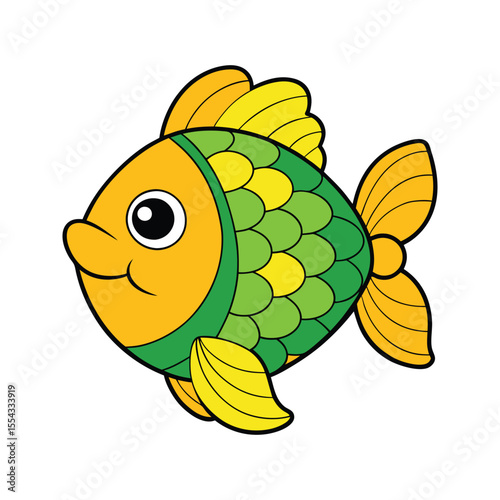 Happy and colorful fish with expressive eyes and smiling face vector illustration isolated on white background
