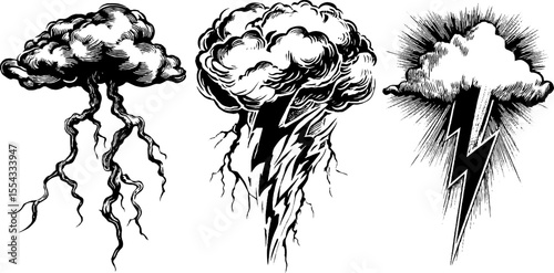 Vintage lightning bolt and electric crack pattern sketch for decorative design and labels