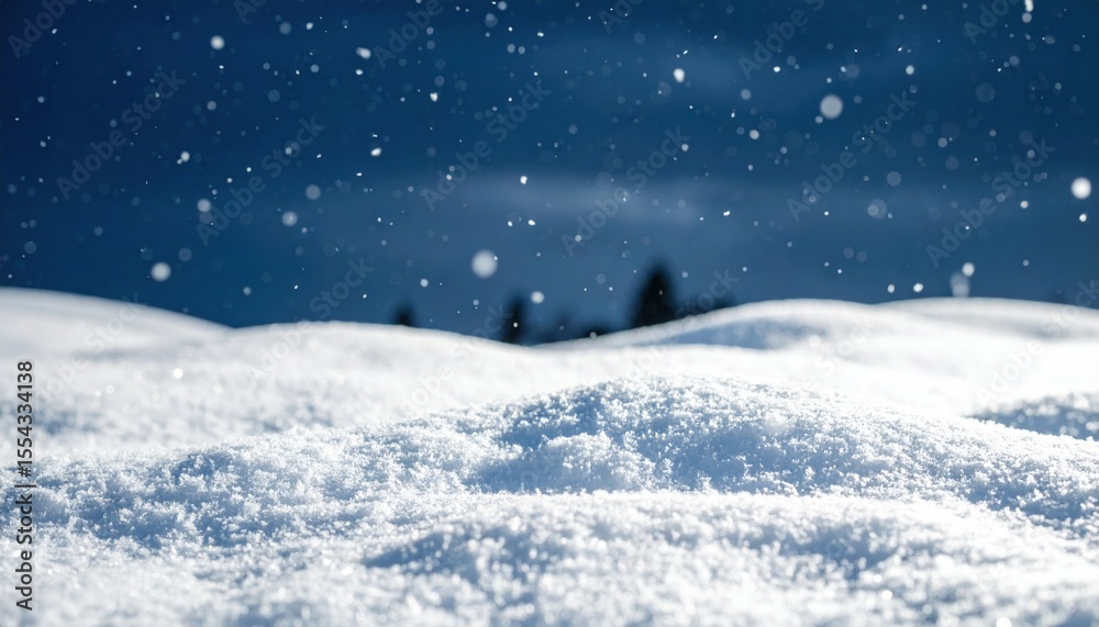 Fototapeta premium Snowy Landscape Under Night Sky with Falling Snow