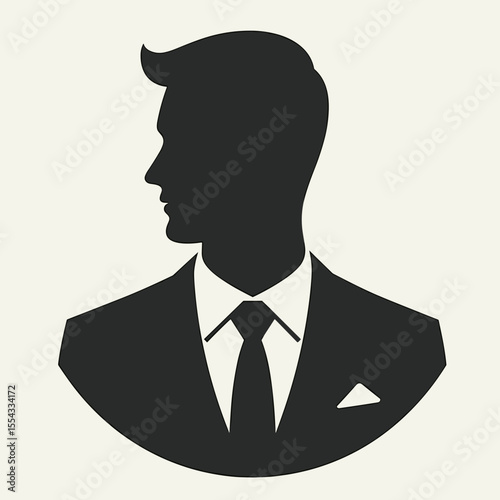 Silhouette of man in formal suit and tie on light background  