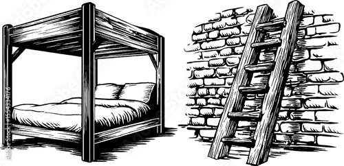 Industrial style loft bed with steel frame and ladder design