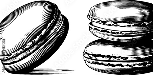 Artistic depiction of macaron stacks and crumbs for culinary design