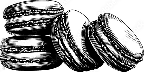 Hand drawn vintage macarons and almond sketch for retro food design