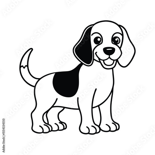 Happy Beagle dog with floppy ears silhouette isolated on white background